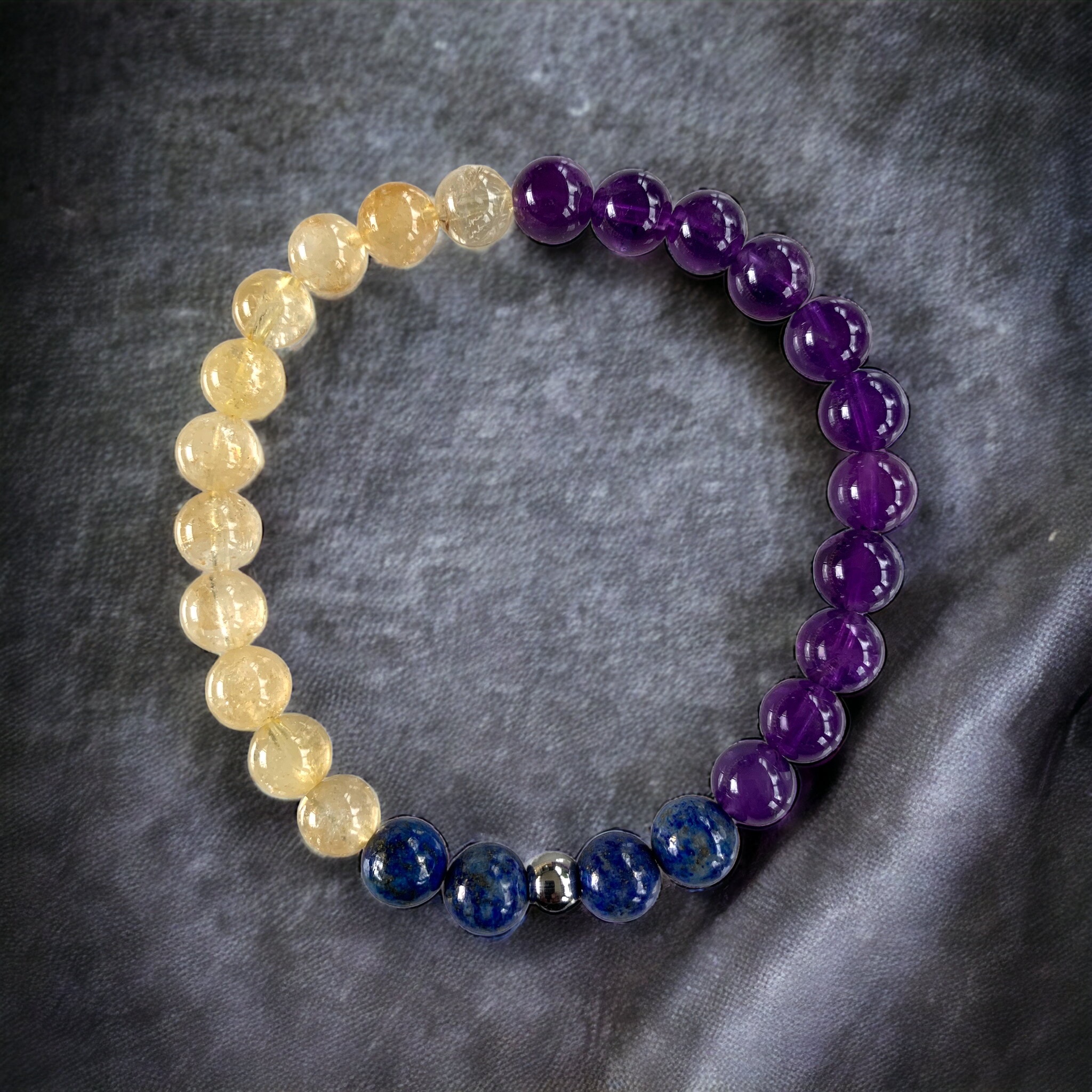 Bracelet de perles Améthyste,Citrine et Lapis-Lazuli