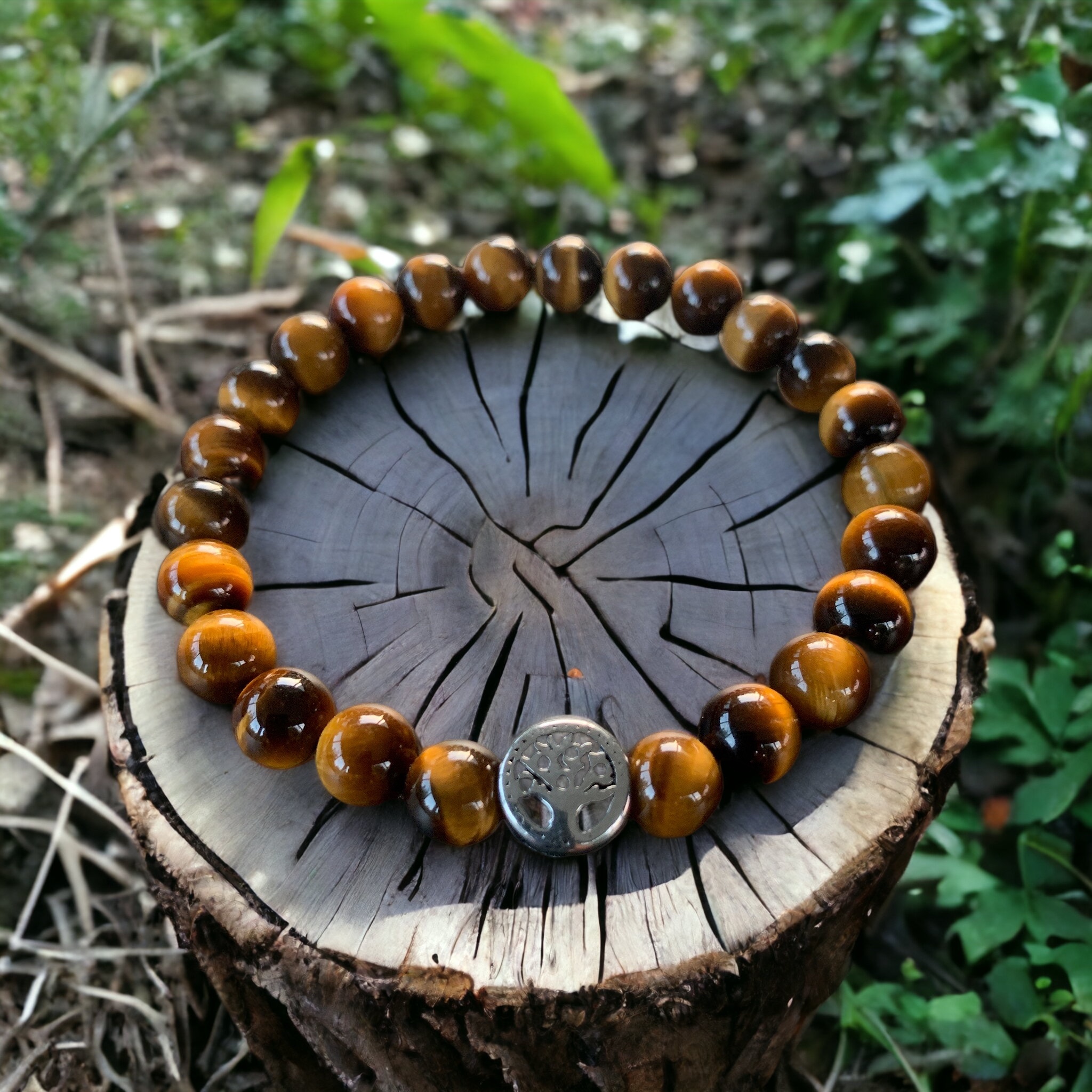Bracelet de perles Oeil de Tigre et pendentif arbre de vie