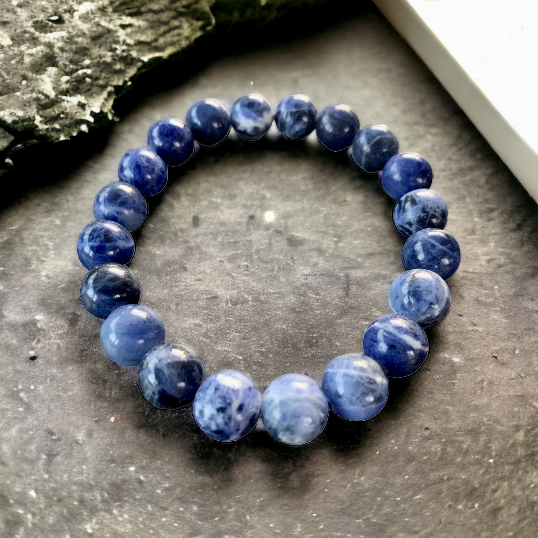 Bracelet homme bleu perles sodalite et argent