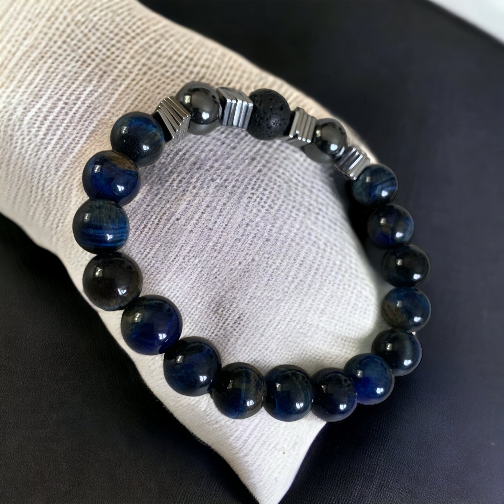 Bracelet de perles Oeil de tigre,Hématite, pierre de Lave