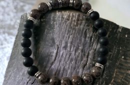 Bracelet Agate noire et Obsidienne flocon de neige brun