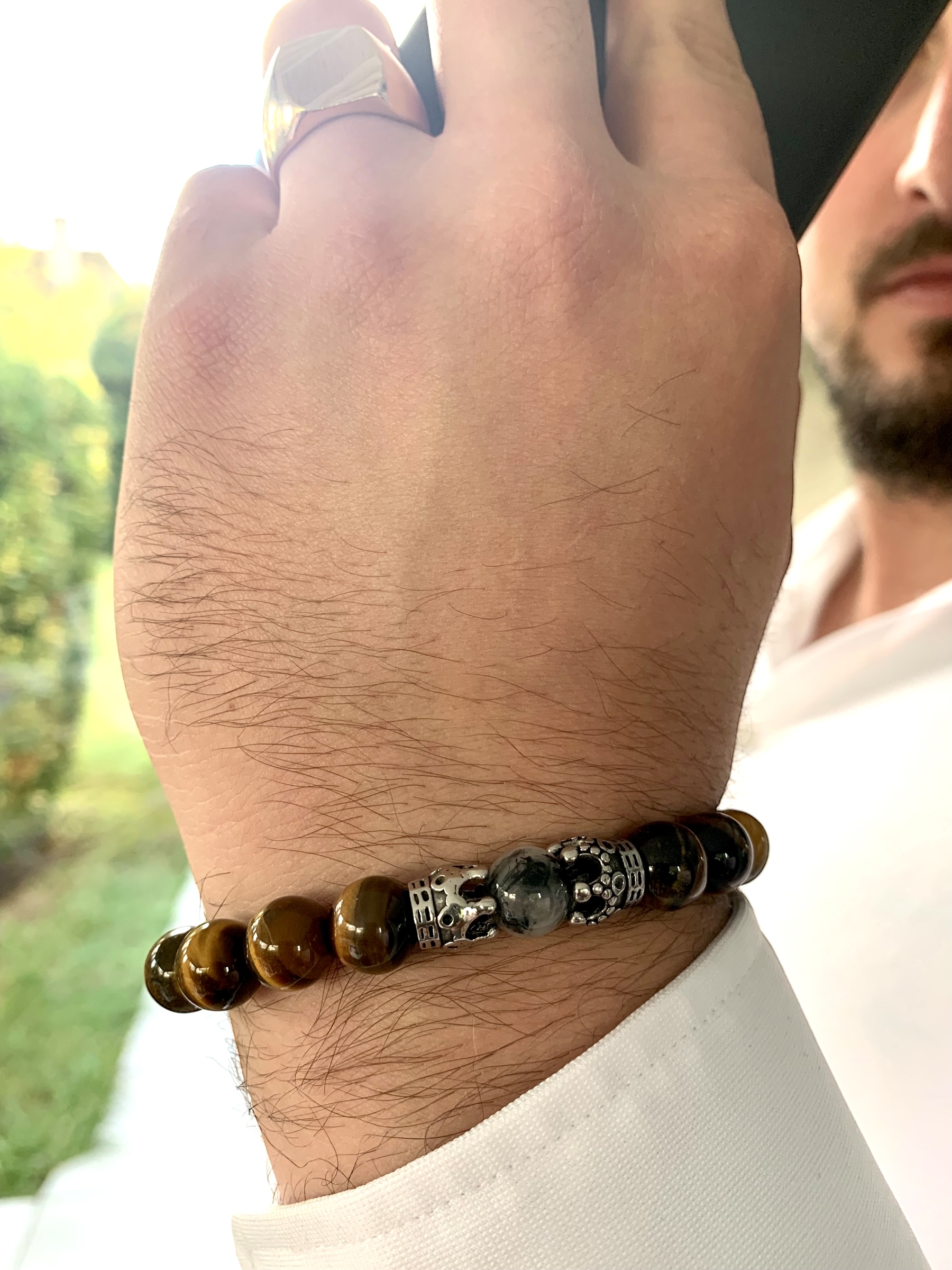 Bracelet de perles Oeil de tigre et Tourmaline