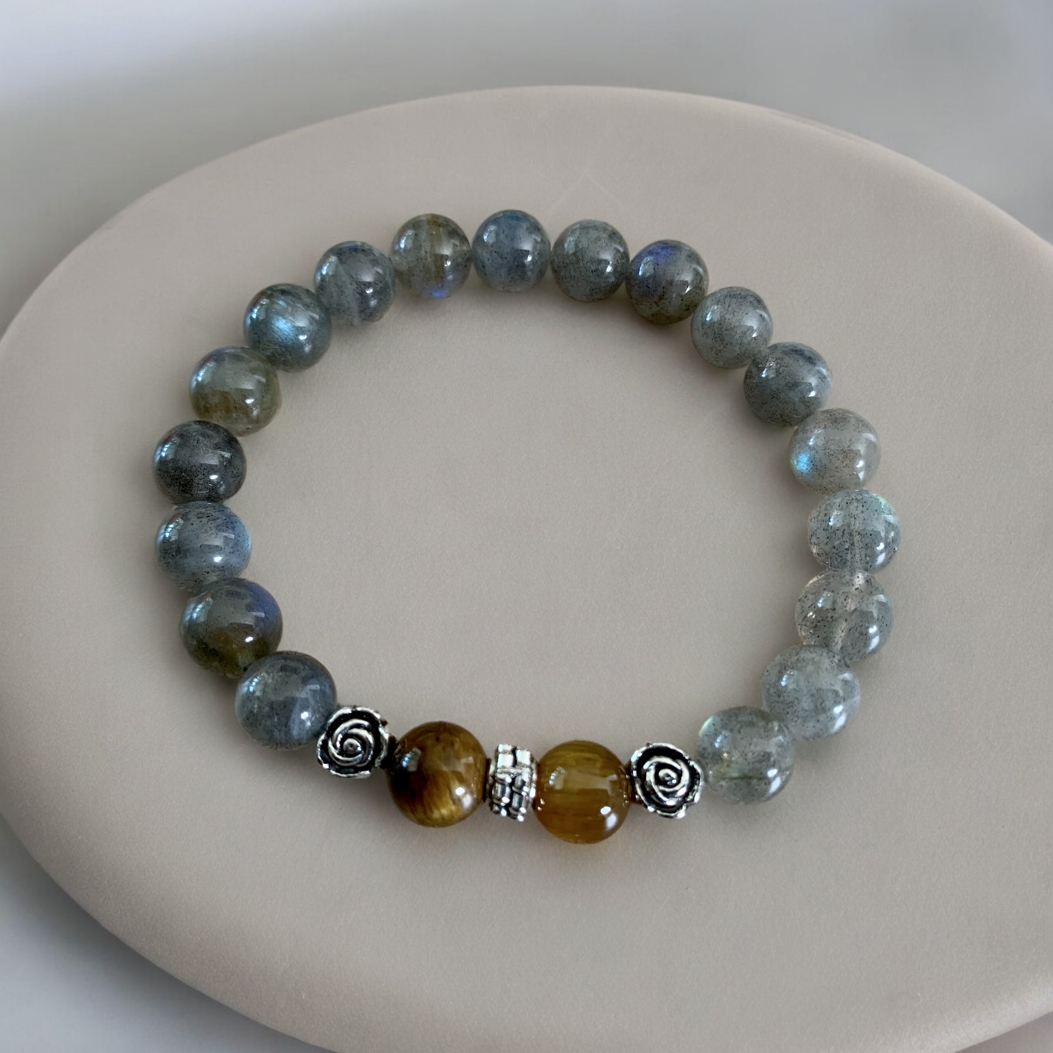 Bracelet de confiance de perles naturelle Labradorite et Oeil de Tigre